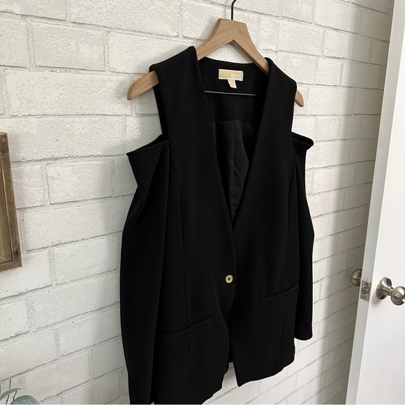 MICHAEL Michael Kors Black Cold Shoulder Single Button Jacket Blazer - Picture 3 of 12